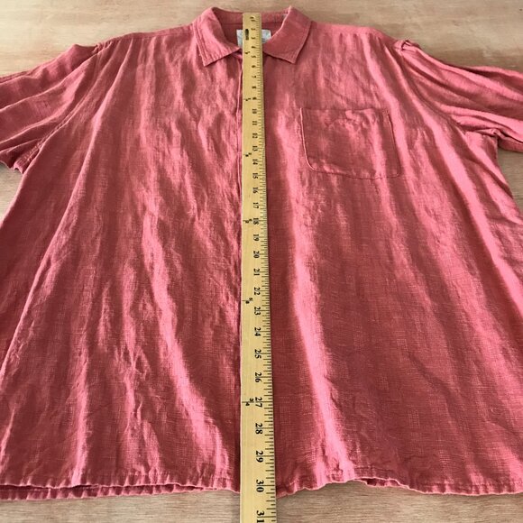 Tasso Elba Shirt Men XXL Red Button Up Silk Linen Pocket Short Sleeve Collared - Picture 5 of 12